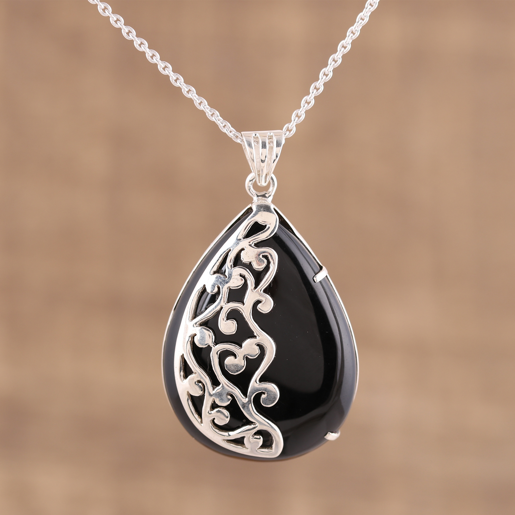 Tom Wood Onyx Pendant Sterling Silver Necklace - Black