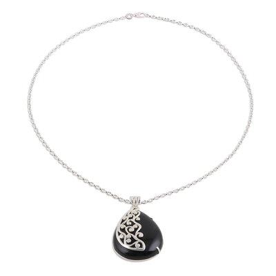 Onyx-Anhänger-Halskette "Mystical Dangle" - Handmade Halskette aus 925er Sterlingsilber mit schwarzem Onyx-Anhänger