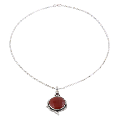 Halskette mit Anhänger aus Karneol und Granat - Halskette aus facettiertem Karneol und Granat aus 925er-Sterlingsilber