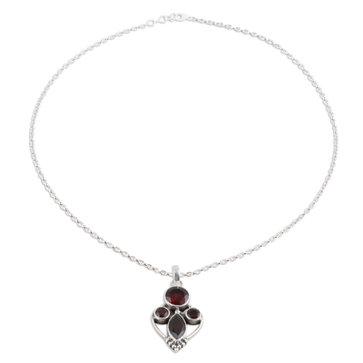 Garnet pendant necklace, 'Eternal Ecstasy' - 925 Sterling Silver Faceted Red Garnet Pendant Necklace