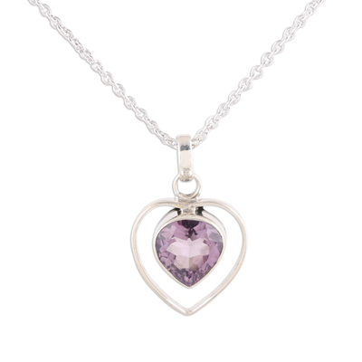 925 Sterling Silver Faceted Amethyst Heart Pendant Necklace