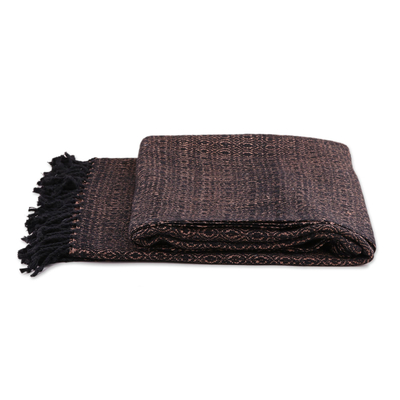 Handwoven Brown And Black Silk Throw Blanket Made In India Tranquil Night Novica