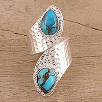 Sterling silver wrap ring, 'Dreamy Duo' - Composite Turquoise and Sterling Silver Wrap Ring from India