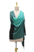 Cotton shawl, 'Magical Sea' - Green Navy 100% Cotton Shawl with Fringe from India