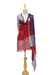 Silk and cotton blend shawl, 'Blissful Seashore' - Silk Cotton Blend Shawl in Red Navy and White with Tassels