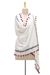 Silk and cotton blend shawl, 'Blissful Simplicity' - Hand Woven Silk Cotton Blend White Shawl with Red Tassels