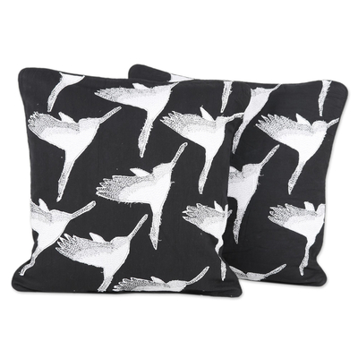 Cotton cushion covers, 'Geese Migration' (pair) - Handmade 100% Cotton Geese Pattern Cushion Covers (2)