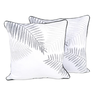 100% Cotton Leaf Pattern Neutral Cushion Covers Pair