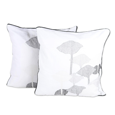 Cotton cushion covers, 'Exotic Tulips' (pair) - 100% Cotton Tulip Pattern Neutral Cushion Covers Pair