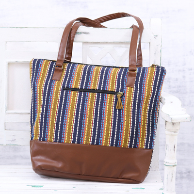 Cotton shoulder bag, 'Stylish Stripes' - Indian Handmade Multi-Colored Cotton Striped Shoulder Bag