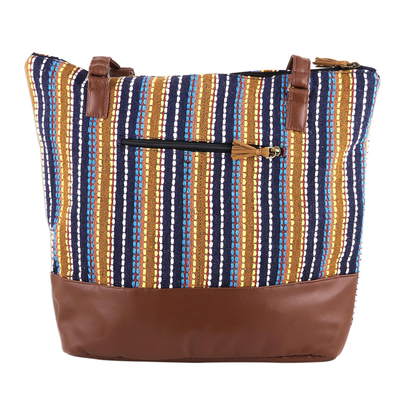 Cotton shoulder bag, 'Stylish Stripes' - Indian Handmade Multi-Colored Cotton Striped Shoulder Bag