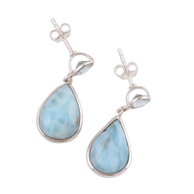 Larimar and blue topaz dangle earrings, 'Alluring Sky' - Dazzling Larimar and Blue Topaz Dangle Earrings from India
