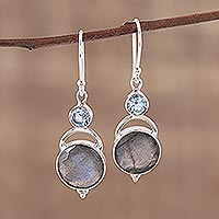 Labradorite and Blue Topaz Dangle Earrings from India,'Evening Sky'