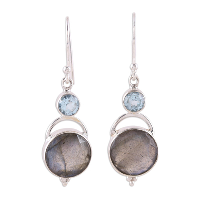 Labradorite and Blue Topaz Dangle Earrings from India