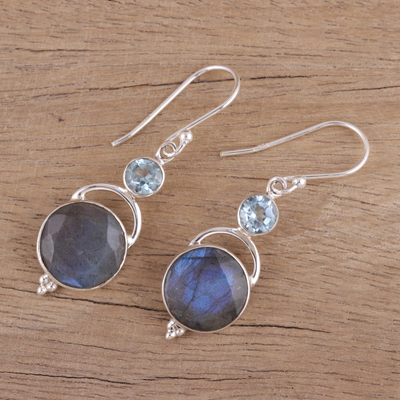 Labradorite and blue topaz dangle earrings, 'Evening Sky' - Labradorite and Blue Topaz Dangle Earrings from India
