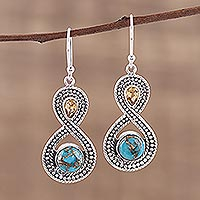 Citrine dangle earrings, 'Dazzling Infinity' - Indian Citrine and Composite Turquoise Dangle Earrings