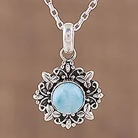 Larimar pendant necklace, 'Ethereal Eden' - Larimar and Sterling Silver Pendant Necklace from India