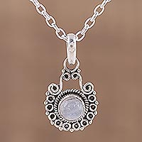 Rainbow moonstone pendant necklace, 'Aurora Allure' - Rainbow Moonstone and Sterling Silver Pendant Necklace