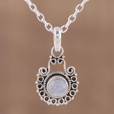 Collar con colgante de piedra lunar arcoíris - Collar con colgante de plata de ley y piedra lunar arcoíris