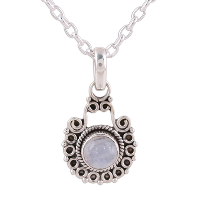 Rainbow Moonstone and Sterling Silver Pendant Necklace