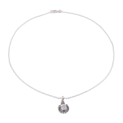 Regenbogen-Mondstein-Anhänger-Halskette, „Aurora Allure“ – Regenbogen-Mondstein- und Sterling-Silber-Anhänger-Halskette