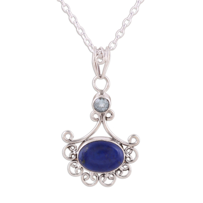 Lapis lazuli and blue topaz pendant necklace, 'Grace of Jaipur' - Lapis Lazuli and Blue Topaz Pendant Necklace from India