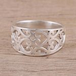 Sterling silver band ring, 'Amour Allure' - Sterling Silver Heart Motif Band Ring Handcrafted in India