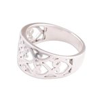 Sterling silver band ring, 'Amour Allure' - Sterling Silver Heart Motif Band Ring Handcrafted in India