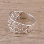 Sterling silver band ring, 'Amour Allure' - Sterling Silver Heart Motif Band Ring Handcrafted in India