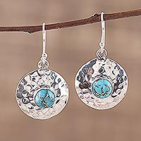 Pendientes colgantes de plata de ley, 'Belleza Cósmica' - Pendientes colgantes de turquesa compuesta azul y plata de ley