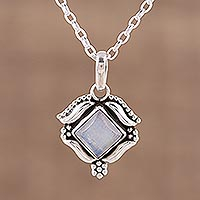 Rainbow moonstone pendant necklace, 'Ethereal Promise' - Rainbow Moonstone and Sterling Silver Pendant Necklace