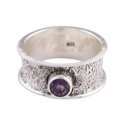 Amethyst and Sterling Silver Single Stone Ring from India