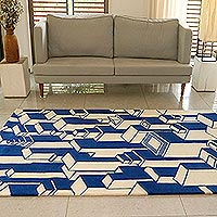 Wool area rug, 'Delhi Heights' (5x7.5) - Hand Tufted Indian Sapphire and Ivory Wool Rug (5x7.5)