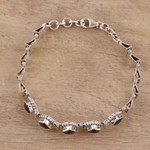 Garnet link bracelet, 'Radiant Red Romance' - Sterling Silver Red Garnet Openwork Link Bracelet