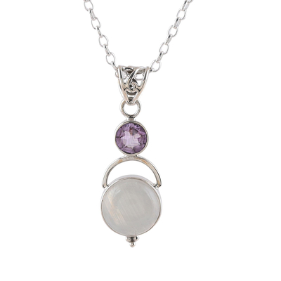 Sterling Silver Rainbow Moonstone Amethyst Pendant Necklace