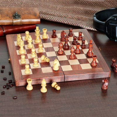 Holzschachspiel „Masters“ - Babul Akazie Haldu Holz Schachspiel umwandelbare Aufbewahrungsbox