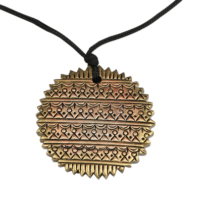 Ceramic pendant necklace, 'Golden Elegance' - Hand-Painted Golden Ceramic Terracotta Medallion Necklace
