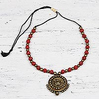 Ceramic pendant necklace, 'Brilliant Ganesha' - Hand-Painted Ceramic Lord Ganesha Gold Medallion Necklace