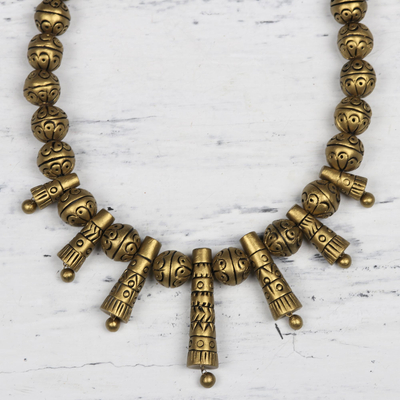 Halskette aus Keramikperlen - Handbemalte goldene Sonnen-Keramik-Halskette mit verstellbaren Perlen
