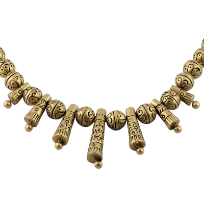 Halskette aus Keramikperlen - Handbemalte goldene Sonnen-Keramik-Halskette mit verstellbaren Perlen