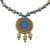 Collar colgante de cerámica, 'Golden Ganesha' - Collar con medallón del Señor Ganesha en oro y azul pintado a mano