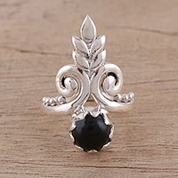 Onyx cocktail ring, 'Royal Midnight' - Artisan Handmade Onyx 925 Sterling Silver Cocktail Ring