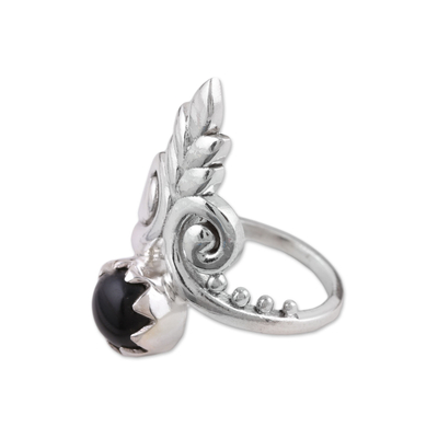 Onyx cocktail ring, 'Royal Midnight' - Artisan Handmade Onyx 925 Sterling Silver Cocktail Ring