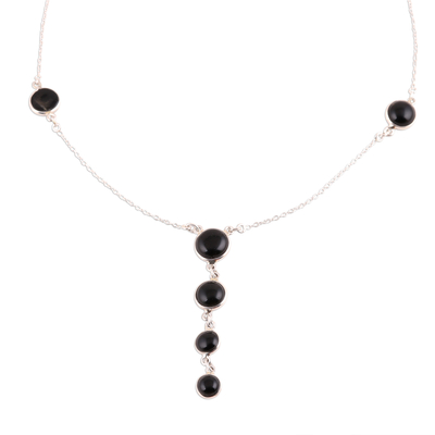 925 Sterling Silver and Black Onyx Y-Necklace from India - Dancing Orbs ...
