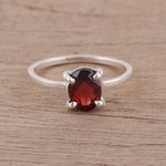 Garnet solitaire ring, 'Glamorous Red' - Handmade Garnet 925 Sterling Silver Solitaire Ring