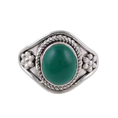 Handmade Green Onyx 925 Sterling Silver Cocktail Ring