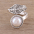 Anillo cruzado de perla cultivada - Anillo de hoja de perla cultivada de plata de ley 925 hecho a mano