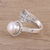 Cultured pearl wrap ring, 'Forest Unity' - Handmade 925 Sterling Silver Cultured Pearl Leaf Wrap Ring