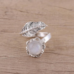 Rainbow moonstone wrap ring, 'Forever Natural' - Leaf-Shaped Rainbow Moonstone Wrap Ring from India