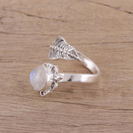 Rainbow moonstone wrap ring, 'Forever Natural' - Leaf-Shaped Rainbow Moonstone Wrap Ring from India